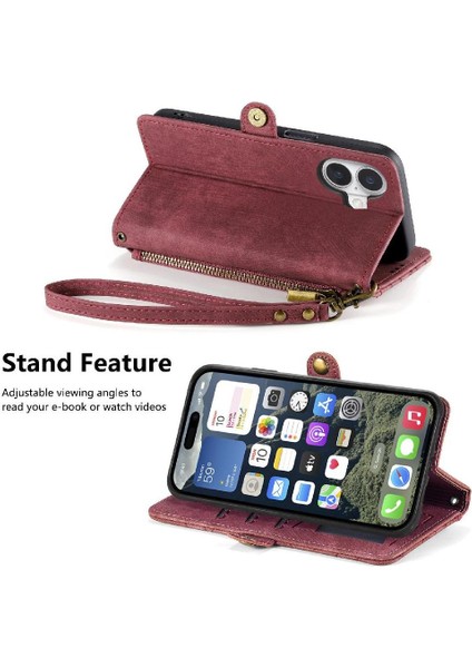 Iphone 16 Için Flip Case Artı Darbeye Deri Kılıf Cüzdan Kapak Çevirin (Yurt Dışından)