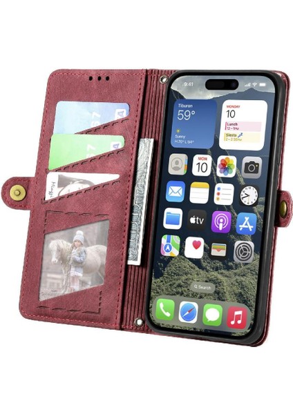 Iphone 16 Için Flip Case Artı Darbeye Deri Kılıf Cüzdan Kapak Çevirin (Yurt Dışından)