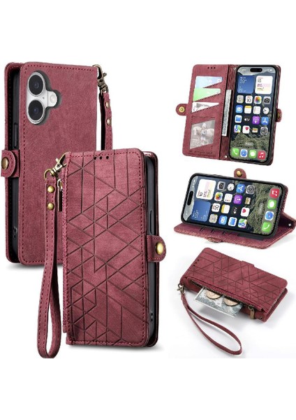 Iphone 16 Için Flip Case Artı Darbeye Deri Kılıf Cüzdan Kapak Çevirin (Yurt Dışından)