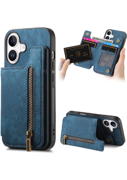 Iphone 16 Için Kılıf Artı Katlanabilir Arka Kapak Vintage Fermuar Cüzdan Standı (Yurt Dışından)