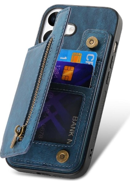 Iphone 16 Için Kılıf Artı Katlanabilir Arka Kapak Vintage Fermuar Cüzdan Standı (Yurt Dışından)