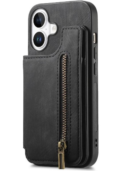 Iphone 16 Için Kılıf Artı Katlanabilir Arka Kapak Vintage Fermuar Cüzdan Standı (Yurt Dışından)