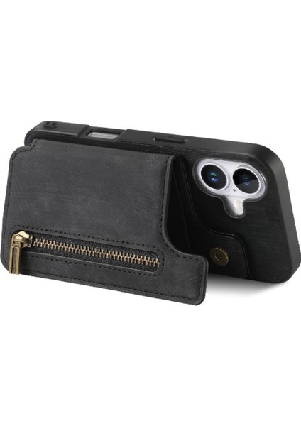 Iphone 16 Için Kılıf Artı Katlanabilir Arka Kapak Vintage Fermuar Cüzdan Standı (Yurt Dışından)