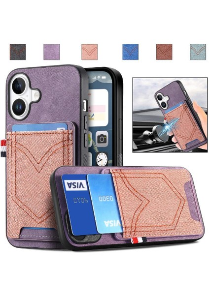 Iphone 16 Için Kılıf Artı Crad Yuvası Kot Cep Tasarım Manyetik Araç Montaj (Yurt Dışından)