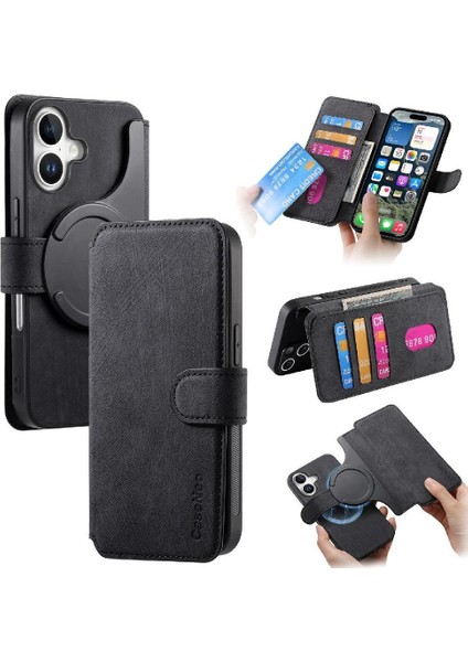 Iphone 16 Için Flip Case Artı Kart Standı Cüzdan Mıknatıs Koruyucu Malzeme (Yurt Dışından)