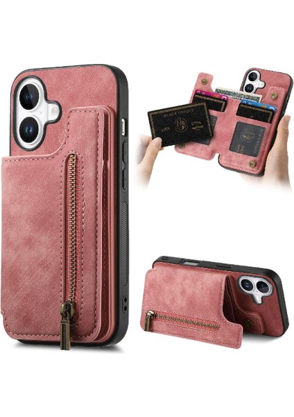 Iphone 16 Için Kılıf Artı Katlanabilir Arka Kapak Vintage Fermuar Cüzdan Standı (Yurt Dışından)