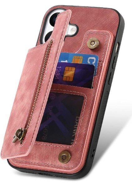 Iphone 16 Için Kılıf Artı Katlanabilir Arka Kapak Vintage Fermuar Cüzdan Standı (Yurt Dışından)