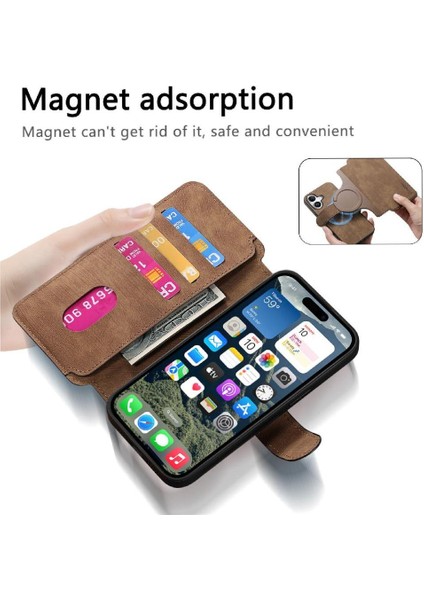 Iphone 16 Için Flip Case Artı Kart Standı Cüzdan Mıknatıs Koruyucu Malzeme (Yurt Dışından)