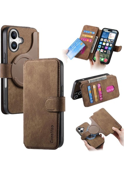 Iphone 16 Için Flip Case Retro Kart Standı Mıknatıs Koruyucu Malzeme Cüzdan (Yurt Dışından)