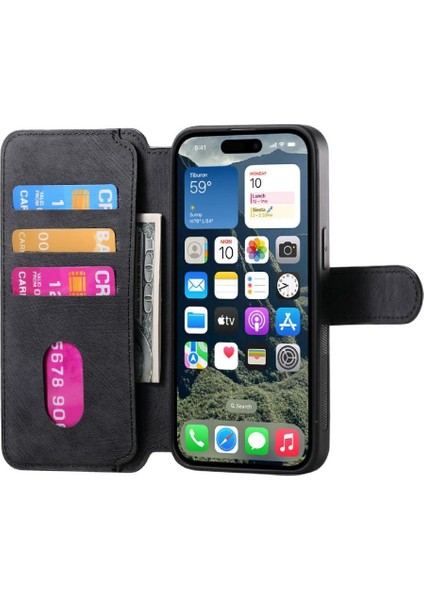 Iphone 16 Için Flip Case Artı Kart Standı Cüzdan Mıknatıs Koruyucu Malzeme (Yurt Dışından)