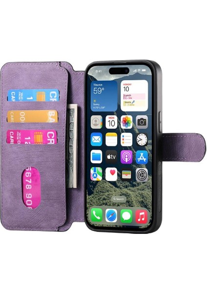 Iphone 16 Için Flip Case Artı Kart Standı Cüzdan Mıknatıs Koruyucu Malzeme (Yurt Dışından)