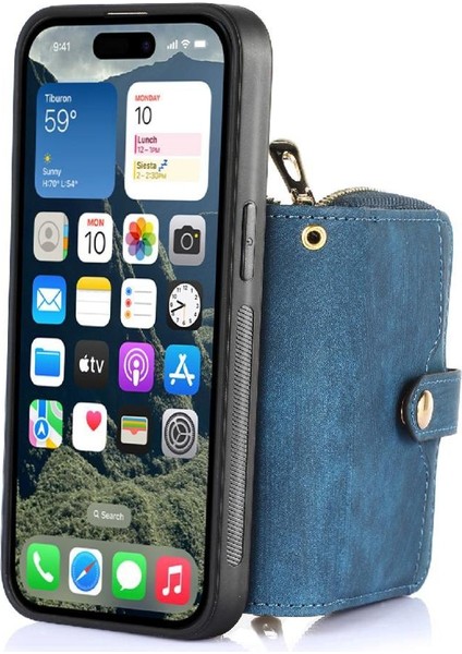 Iphone 16 Için Kılıf Artı 7 Kart Yuvaları Standı Fermuar Kapatma Ayarlanabilir (Yurt Dışından)