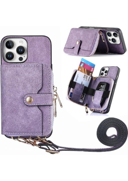 Iphone 16 Için Kılıf Pro Max Fermuar Kapatma 7 Kart Yuvaları Ayarlanabilir Kordon (Yurt Dışından)