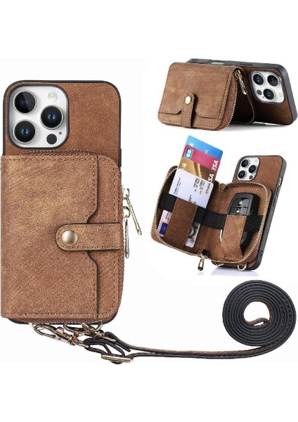Iphone 16 Için Kılıf Pro Fermuar Kapatma 7 Kart Yuvaları Ayarlanabilir Kordon (Yurt Dışından)