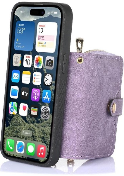 Iphone 16 Için Kılıf Artı 7 Kart Yuvaları Standı Fermuar Kapatma Ayarlanabilir (Yurt Dışından)