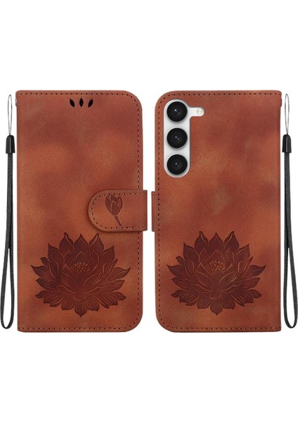Samsung Galaxy S23 Kabartma Lotus Çiçek Kickstand Kickstand Için Flip Case (Yurt Dışından)