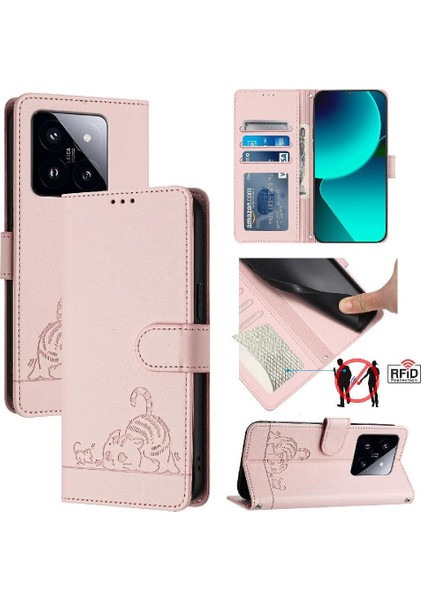 Xiaomi 14 Pro 5g Kart Yuvası Tutucu Için Kickstand Cüzdan Kapak Çevirin Kedi (Yurt Dışından)