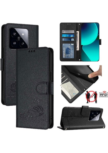 Xiaomi 14 Pro 5g Kart Yuvası Tutucu Için Kickstand Cüzdan Kapak Çevirin Kedi (Yurt Dışından)