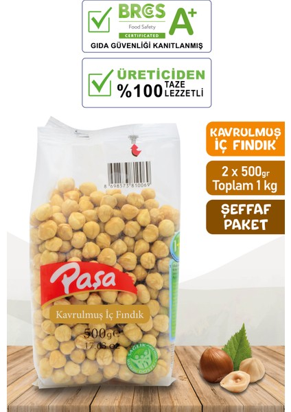 Paşa Kuruyemiş Kavrulmuş Fındık Içi 500 gr x 2 Adet (Toplam 1 Kg)