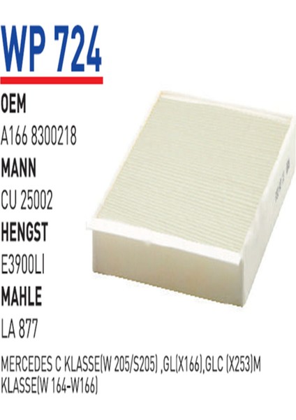 WP724 Polen Filtresi - Mercedes C Klasse (W205/S205) ,GL(X166),GLC (X253)M Klasse(W 164-W166) Uyumlu