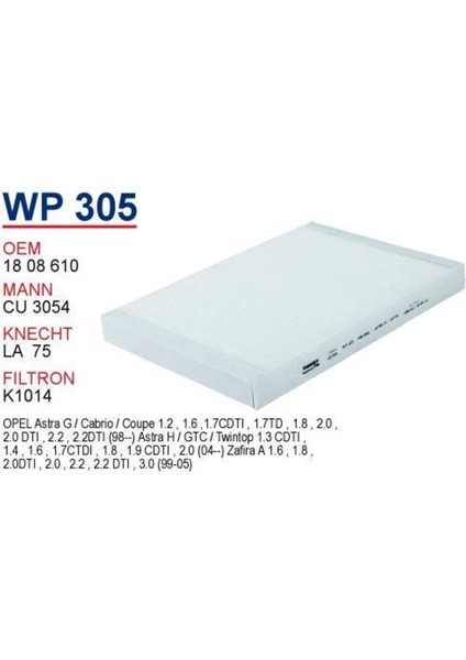 Opel Astra G-Astra H-Twintop-Zafira A Karbonlu Polen Filtresi