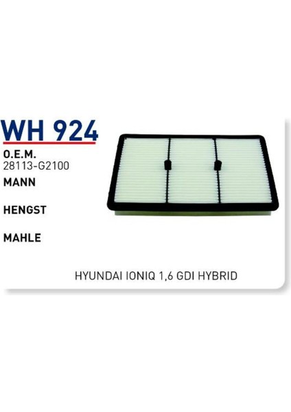 WH924 Hava Filtresi - Hyundai Ionıq-Kıa Nıro 1,6 Gdı Hybrid