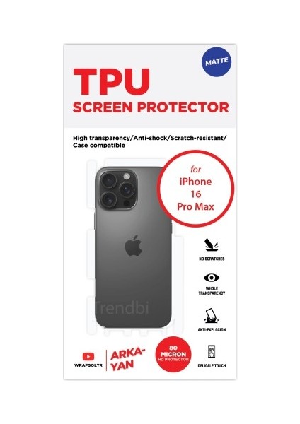 iPhone 16 Pro Max Mat Arka Yan Koruyucu Hd Film