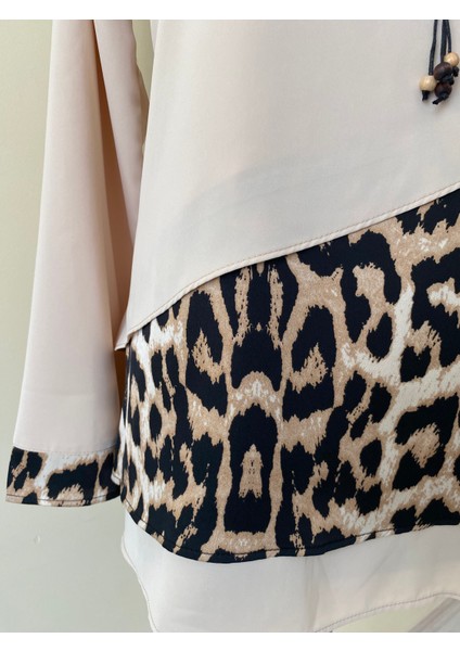 Kadın Siyah Leopar Garnili Kolyeli Geniş Beden Tunik/bluz modelleri