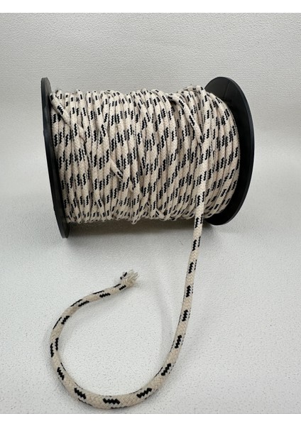 5 mm Çizgili Örgü Kordon-5 Metre-Ekru