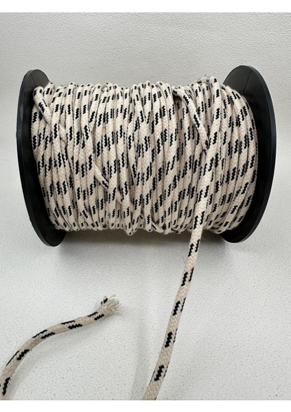 5 mm Çizgili Örgü Kordon-5 Metre-Ekru