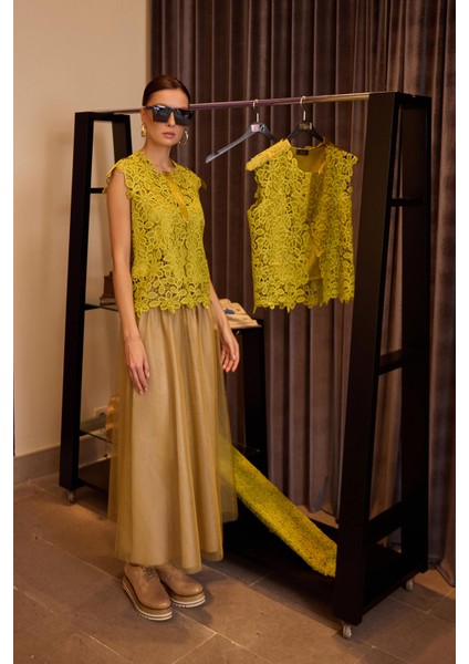 Julianna Beli Lastikli Kloş Tül Etek indirimleri