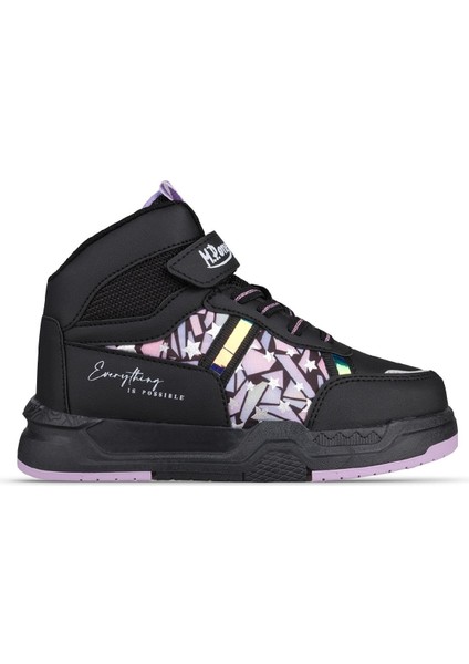Büyük Kız Çocuk Bağcıklı / Velcro Siyah-Mor Sneaker Bot