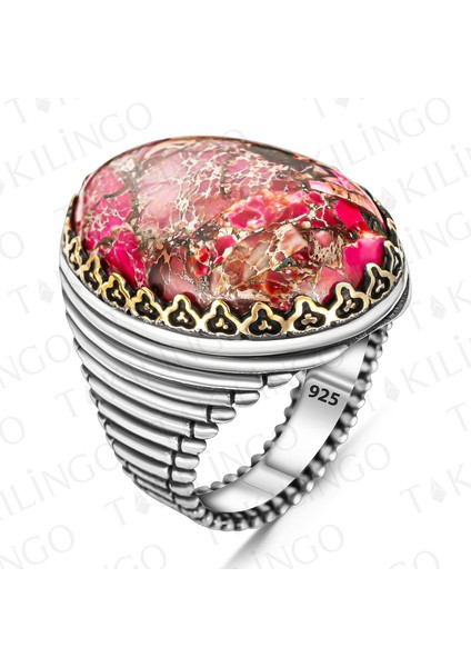 925 Ayar Gümüş Varasit Taşlı Pembe Zirkon Işlemeli Usta Işi Erkek Yüzük fiyatları