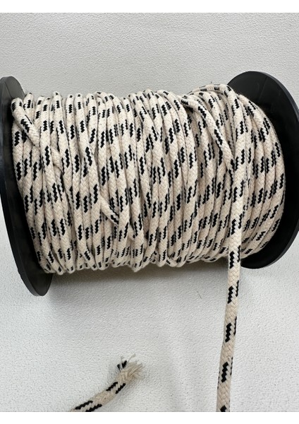 5 mm Çizgili Örgü Kordon-5 Metre-Ekru