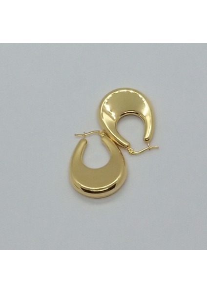 Çelik Gold Renk Oval Küpe