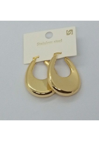 Çelik Gold Renk Oval Küpe