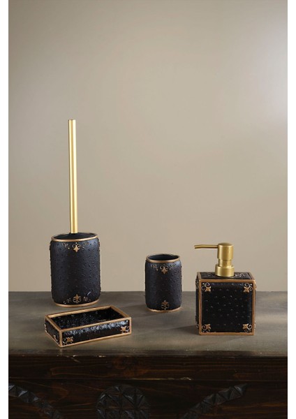 Şık 4 Parça Siyah Banyo Seti, Reçine Materyal, Modern ve Zarif Tasarım