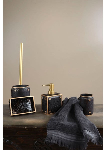 Şık 4 Parça Siyah Banyo Seti, Reçine Materyal, Modern ve Zarif Tasarım modelleri