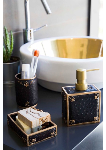 Şık 4 Parça Siyah Banyo Seti, Reçine Materyal, Modern ve Zarif Tasarım fırsatları