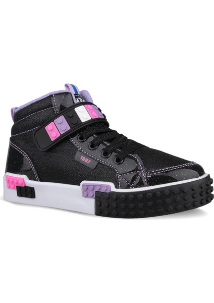 Büyük Kız Çocuk Bağcıklı / Velcro Siyah-Pembe Sneaker Bot