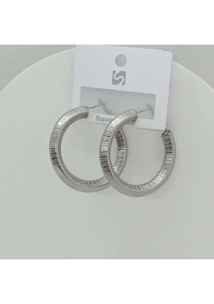 Çelik Silver Çizgili Halka Küpe 4cm fiyatları