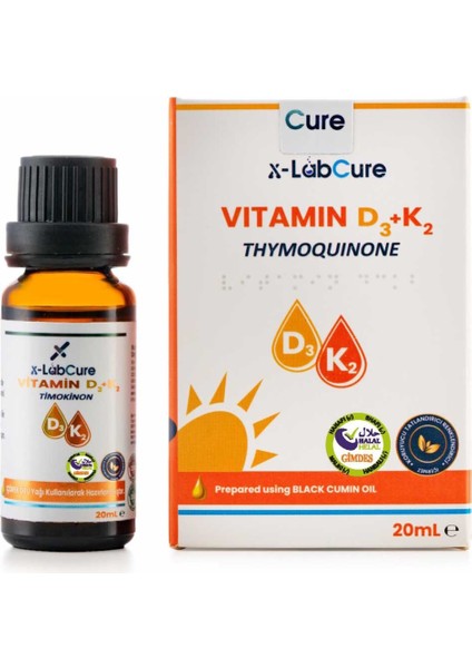 D3 K2 Vitamini (Çörek Otu Yağı Timokinon Içerikli),20 mL, GİMDES HELAL
