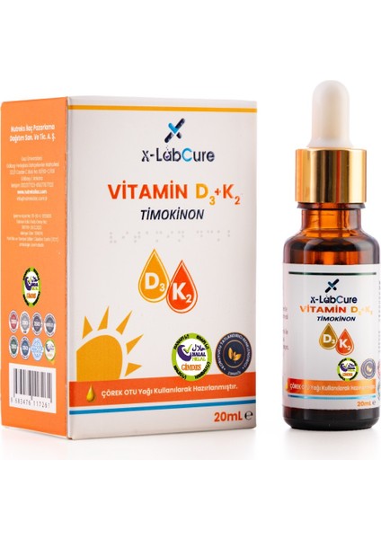 D3 K2 Vitamini (Çörek Otu Yağı Timokinon Içerikli),20 mL, GİMDES HELAL