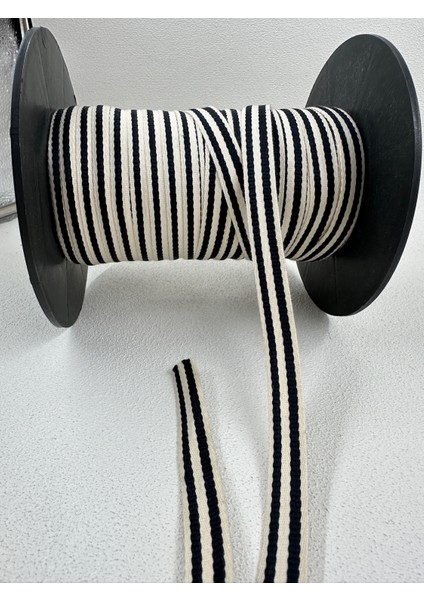 1.3 cm Çizgili Dokuma Şerit-5 Metre (Ekru/siyah)