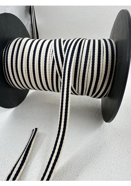 1.3 cm Çizgili Dokuma Şerit-5 Metre (Ekru/siyah)