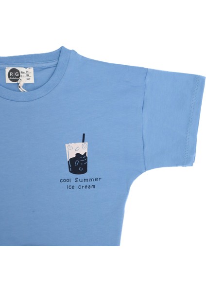 Kız / Erkek Çocuk %100 Pamuklu Beli Lastikli, Bağcık Detaylı Şort ve Baskılı Tişört 2'li Takım_RG1559 fiyatları