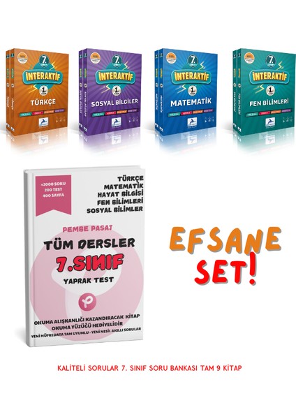 7. Sınıf İnteraktif Serisi 4'lü Set - Pembe Pasaj 7. Sınıf Tüm Dersler Yaprak Test