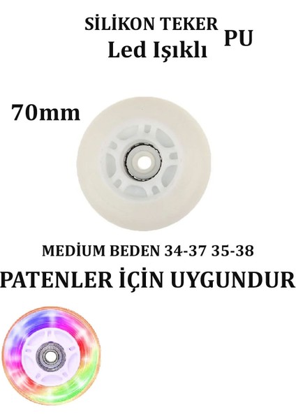 Pu Silikon Teker Set 2 Li 70 mm Abec-7 Rulmanlı Işıklı Yedek Paten Tekerleği