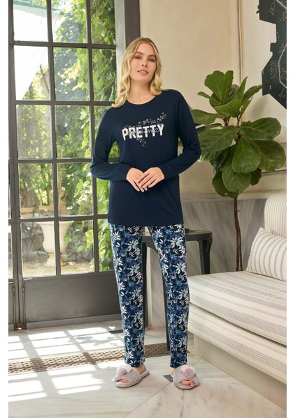 Kadın Ezgi Flexible Pretty Lacivert Pijama Takım 0635