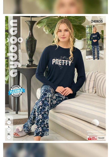 Kadın Ezgi Flexible Pretty Lacivert Pijama Takım 0635